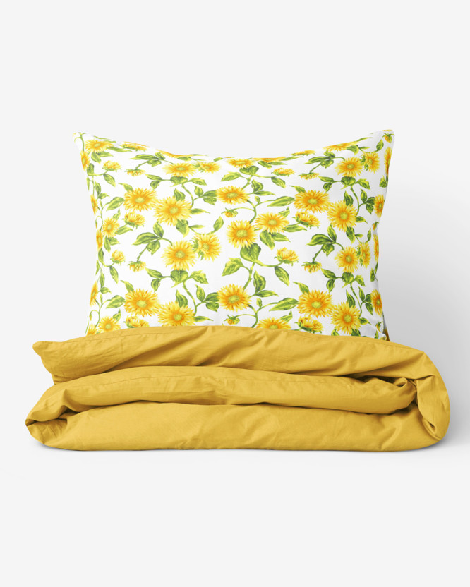 Bavlnené posteľné obliečky Duo - slnečnice s medovo žltou