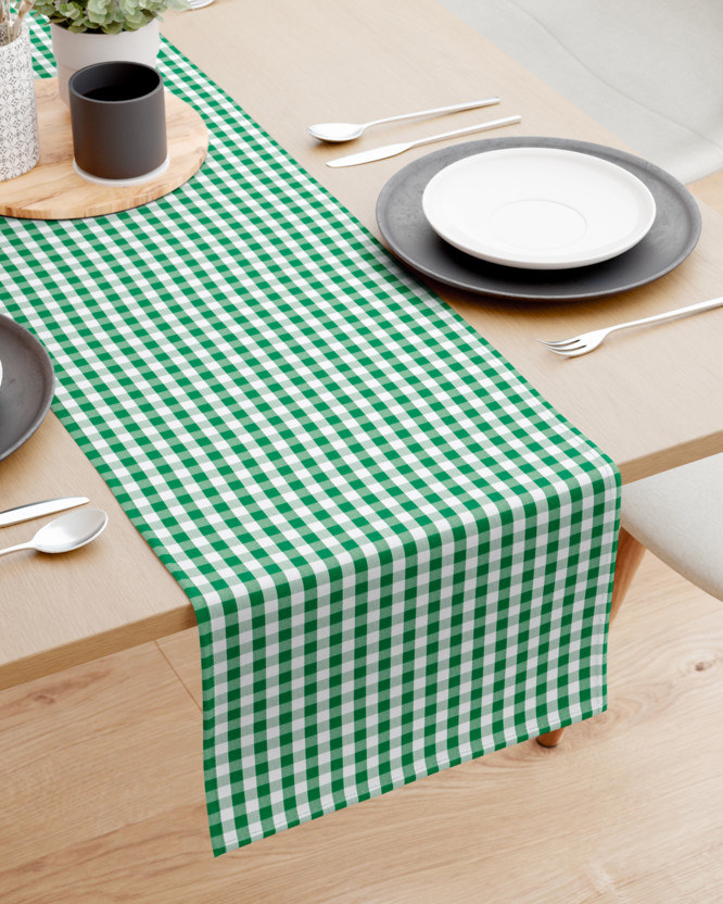 Behúň na stôl 100% bavlnené plátno - zelené a biele kocky