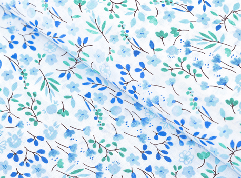 Bavlnená látka SIMONA - modré maľované kvetinky