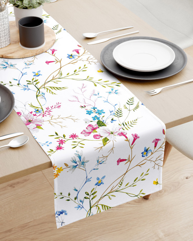 Behúň na stôl 100% bavlnené plátno - maľované lúčne kvety