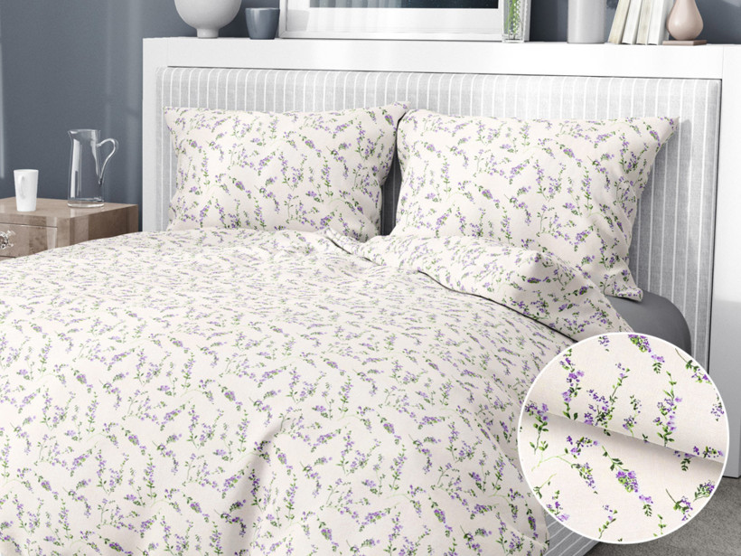 Bavlnené posteľné obliečky - levandule na krémovom