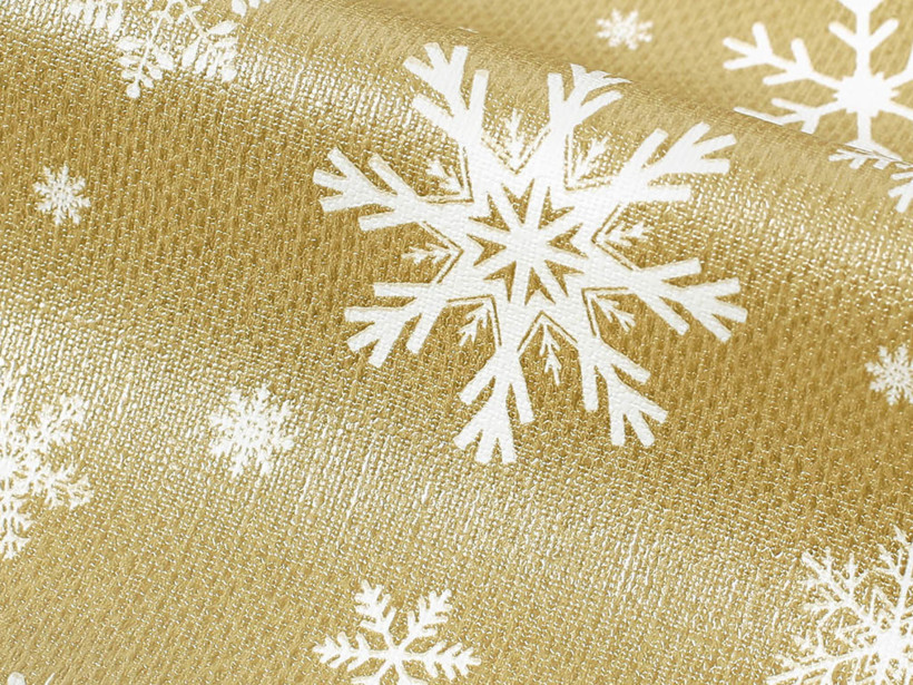 PVC obrusovina s textilným podkladom - snehové vločky na zlatom