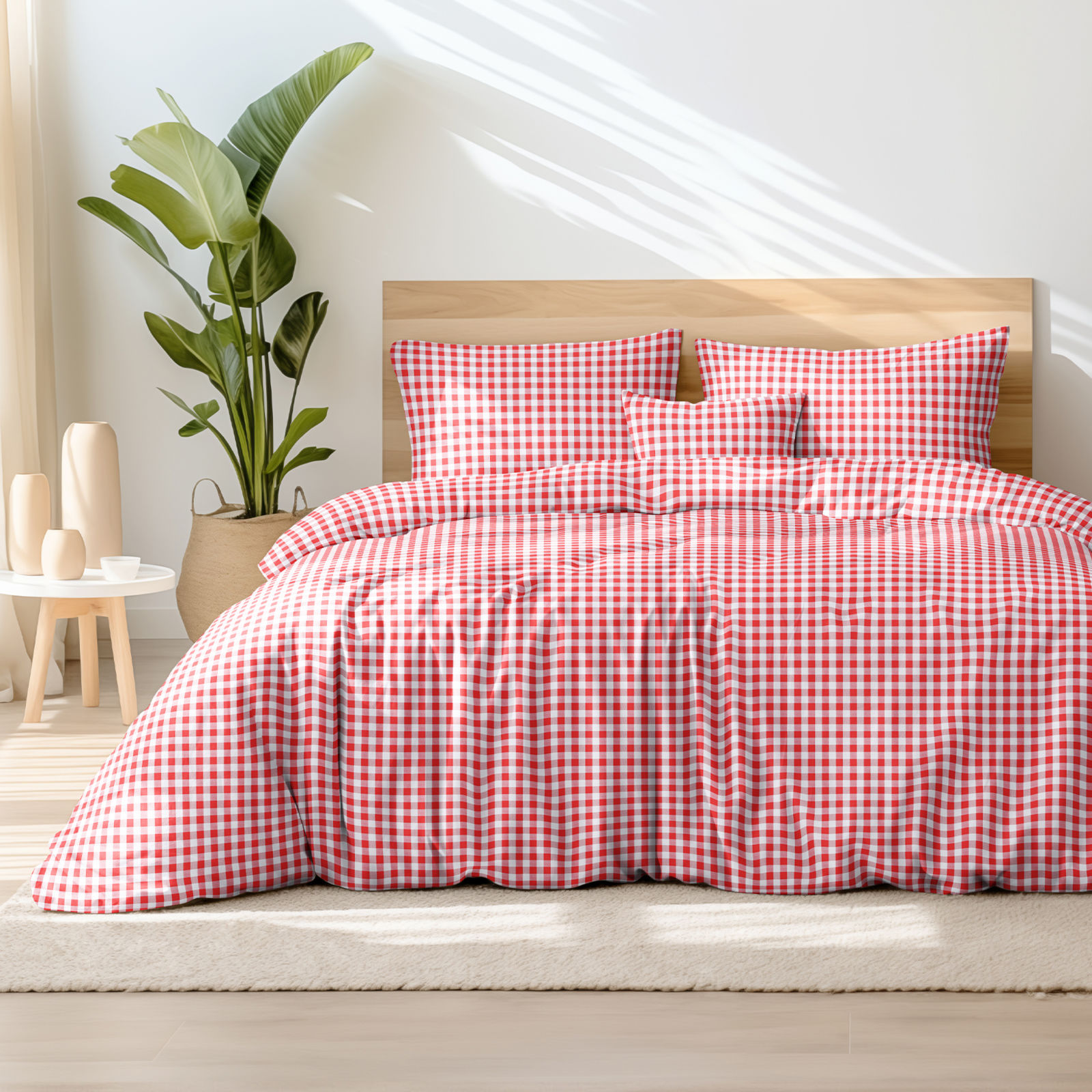 Tradičné bavlnené posteľné obliečky - červené a biele kocky