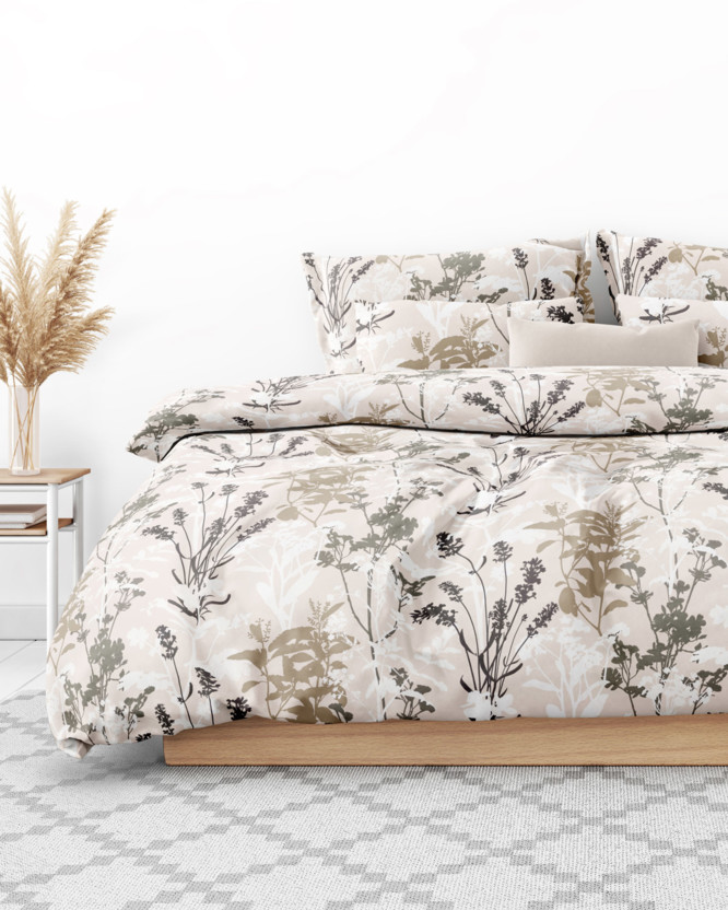 Bavlnené posteľné obliečky - lúčne kvety na béžovom