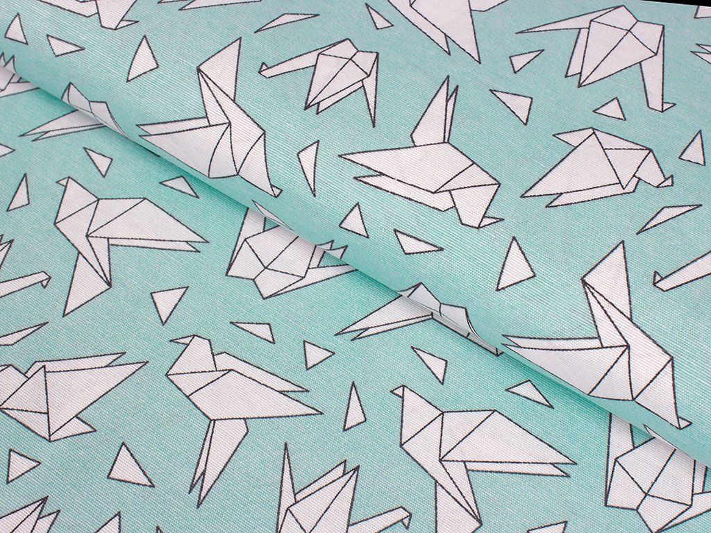 Dekoračná látka Loneta - origami na tyrkysovom