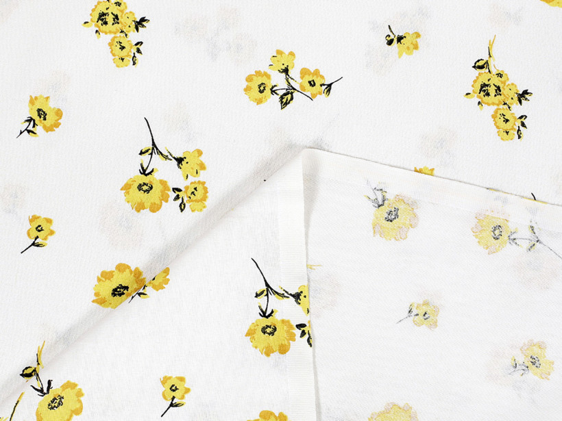 Bavlnené plátno - žlté kvety na bielom