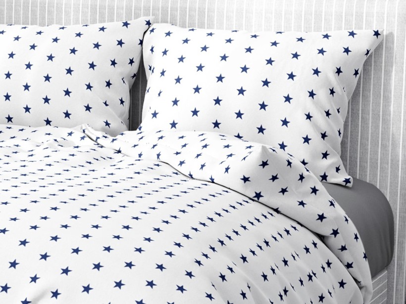 Bavlnené posteľné obliečky - tmavo modré hviezdičky na bielom