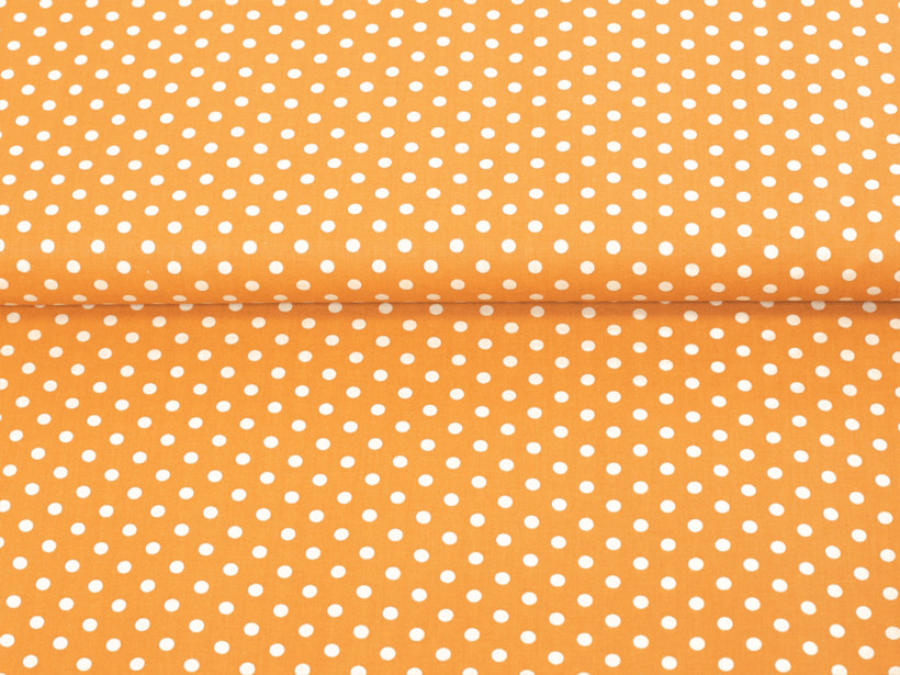 Bavlnené plátno - biele bodky na oranžovom