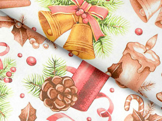 Bavlnené plátno SIMONA - vianočné ozdoby na bielom - metráž š. 160 cm