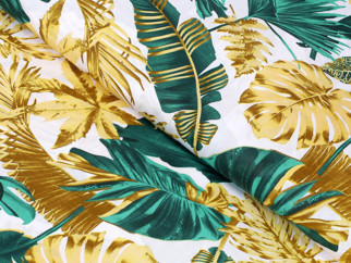 Bavlnené plátno SIMONA - palmové listy na bielom - metráž š. 220 cm
