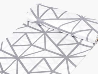 Bavlnený satén Deluxe - vzor 1050 sivé geometrické tvary na bielom - metráž š. 240 cm