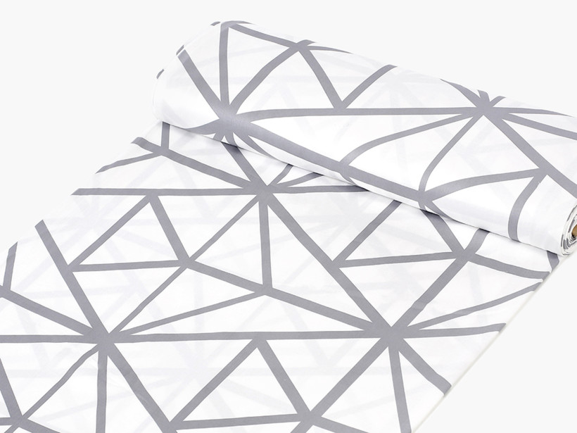 Bavlnený satén Deluxe - sivé geometrické tvary na bielom