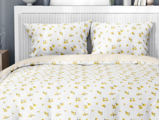 Krepové posteľné obliečky - vzor 951 žlté kvety a kvítí na bielom