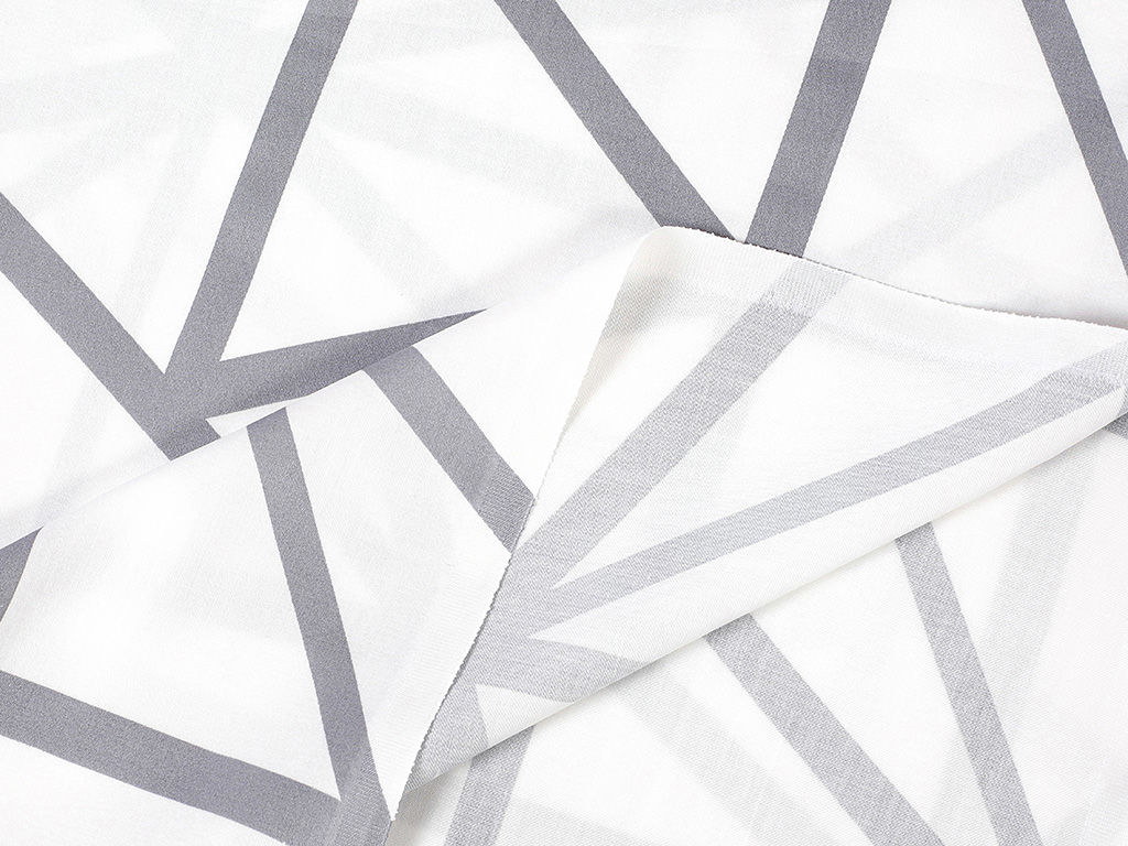 Bavlnený satén Deluxe - sivé geometrické tvary na bielom