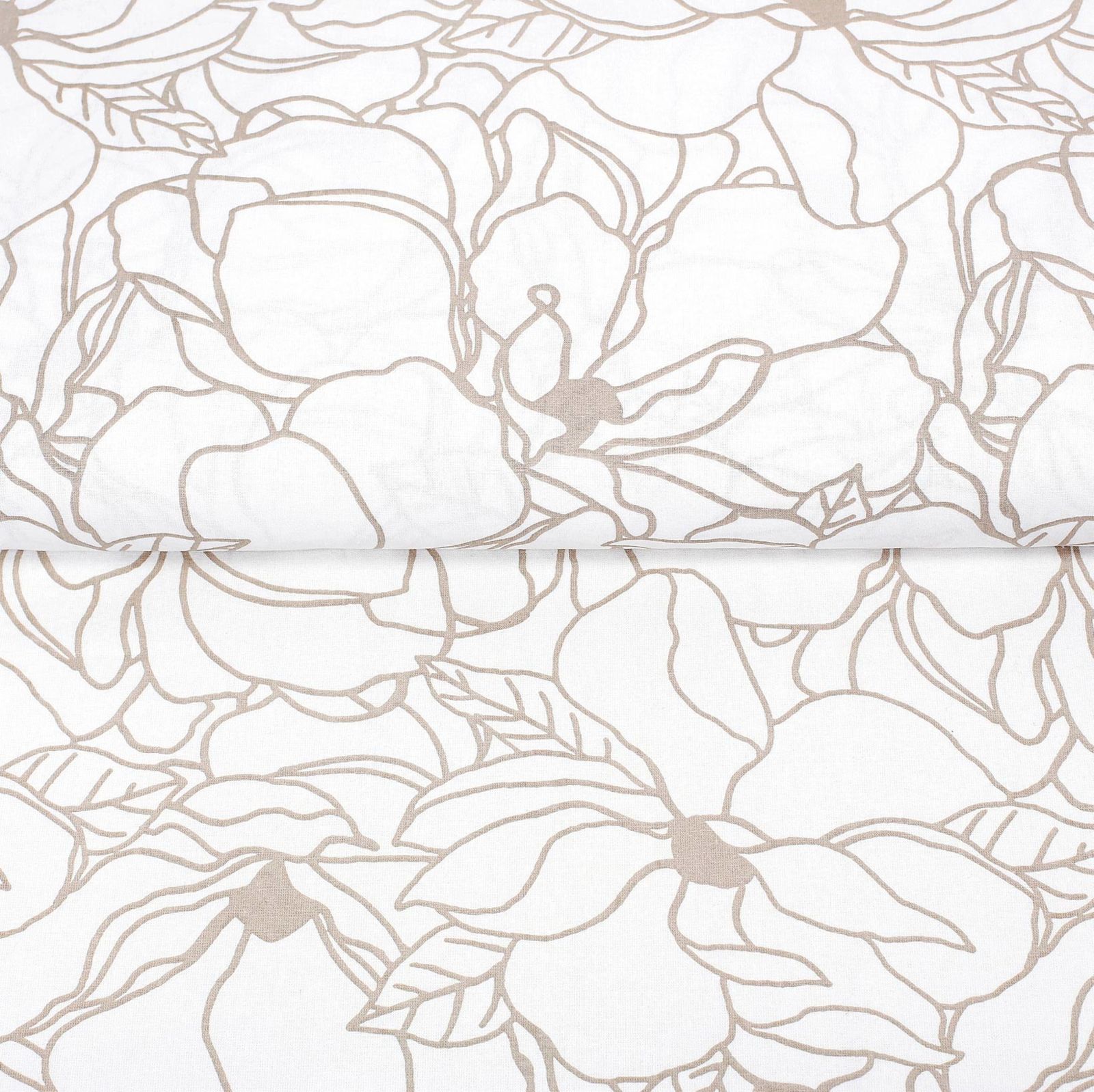 Hranatý obrus 100% bavlnené plátno - svetlo béžové kvety na bielom