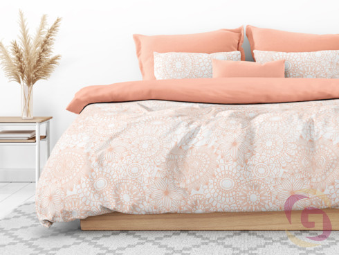 Bavlnené posteľné obliečky Duo - veľké lososové mandaly s lososovou