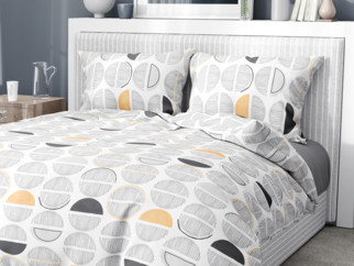 Bavlnené posteľné obliečky - vzor 981 sivo-oranžové pruhované kruhy na bielom