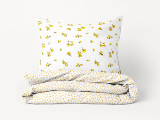 Bavlnené posteľné obliečky - vzor 951 žlté kvety a kvítí na bielom