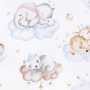 Bavlnené plátno SIMONA - spiace zvieratká v oblakoch - metráž š. 160cm
