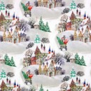 Vianočná dekoračná látka Loneta - zasnežené mestečko - šírka 140, 280 cm