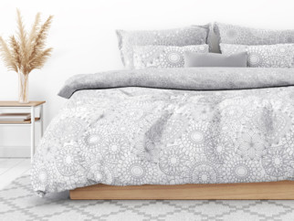 Bavlnené posteľné obliečky - veľké mandaly na sivom a bielom