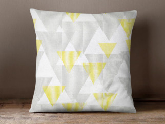 Dekoračná obliečka na vankúš LONETA - vzor sivé a žlté prúžkované trojuholníky