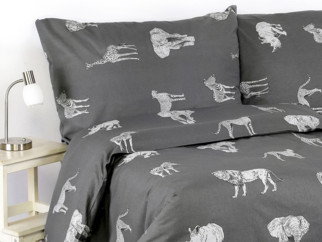 Flanelové posteľné obliečky - vzor 954 africká zvieratá na tmavo sivom