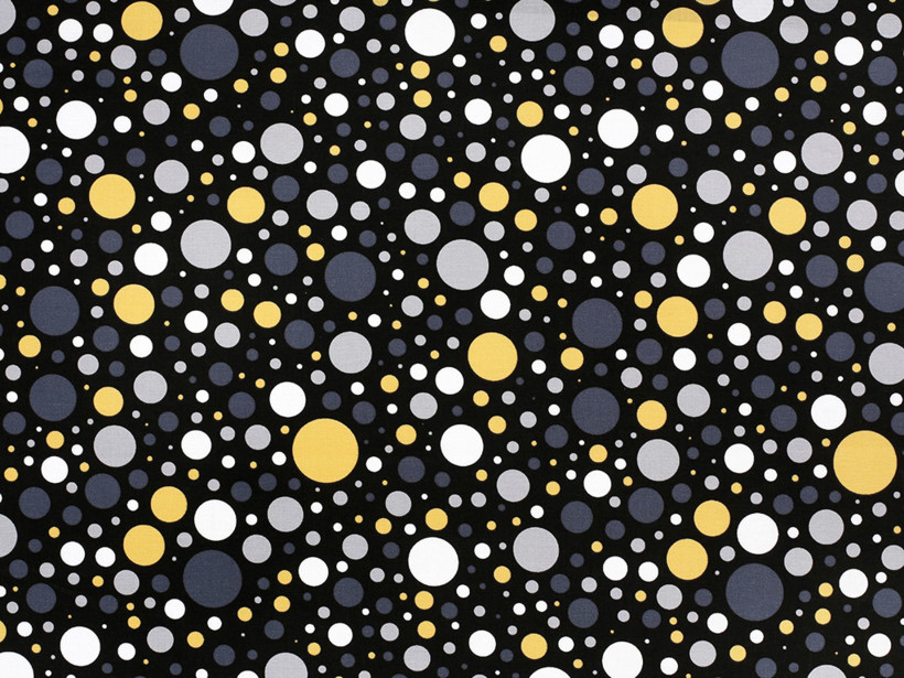 Bavlnené plátno - farebné bodky a kolieska na čiernom