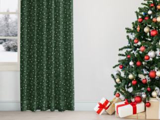 Vianočný bavlnený záves na mieru - vzor biele hviezdičky na zelenom