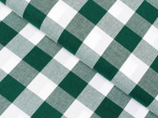 Bavlnená látka KANAFAS - vzor 083 veľké zeleno-biele kocky - metráž š. 150cm