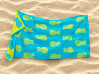 Veľká froté plážová osuška ŽLTÝ ANANÁS - modrá 90x180 cm