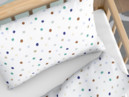 Detské bavlnené obliečky do postieľky - vzor 1023 farebné bodky na bielom