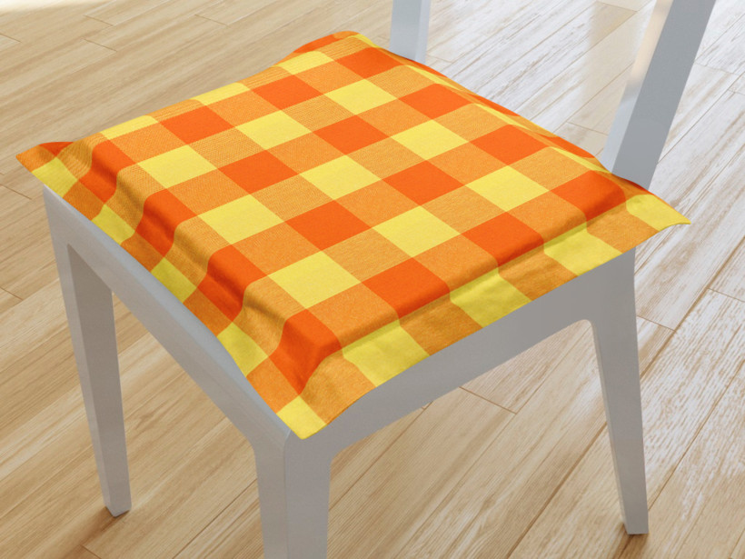 Podsedák s ozdobným lemom 100% bavlna 38x38 cm - veľké oranžovo-žlté kocky