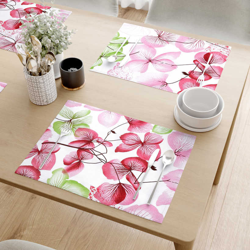 Prestieranie na stôl 100% bavlnené plátno - ružovo-zelené kvety s listami - sada 2ks