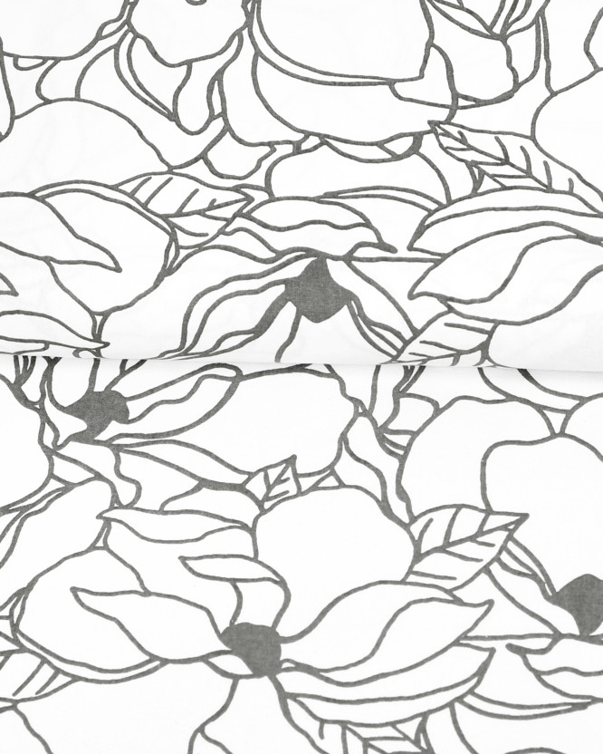 Hranatý obrus 100% bavlnené plátno - tmavo sivé kvety na bielom