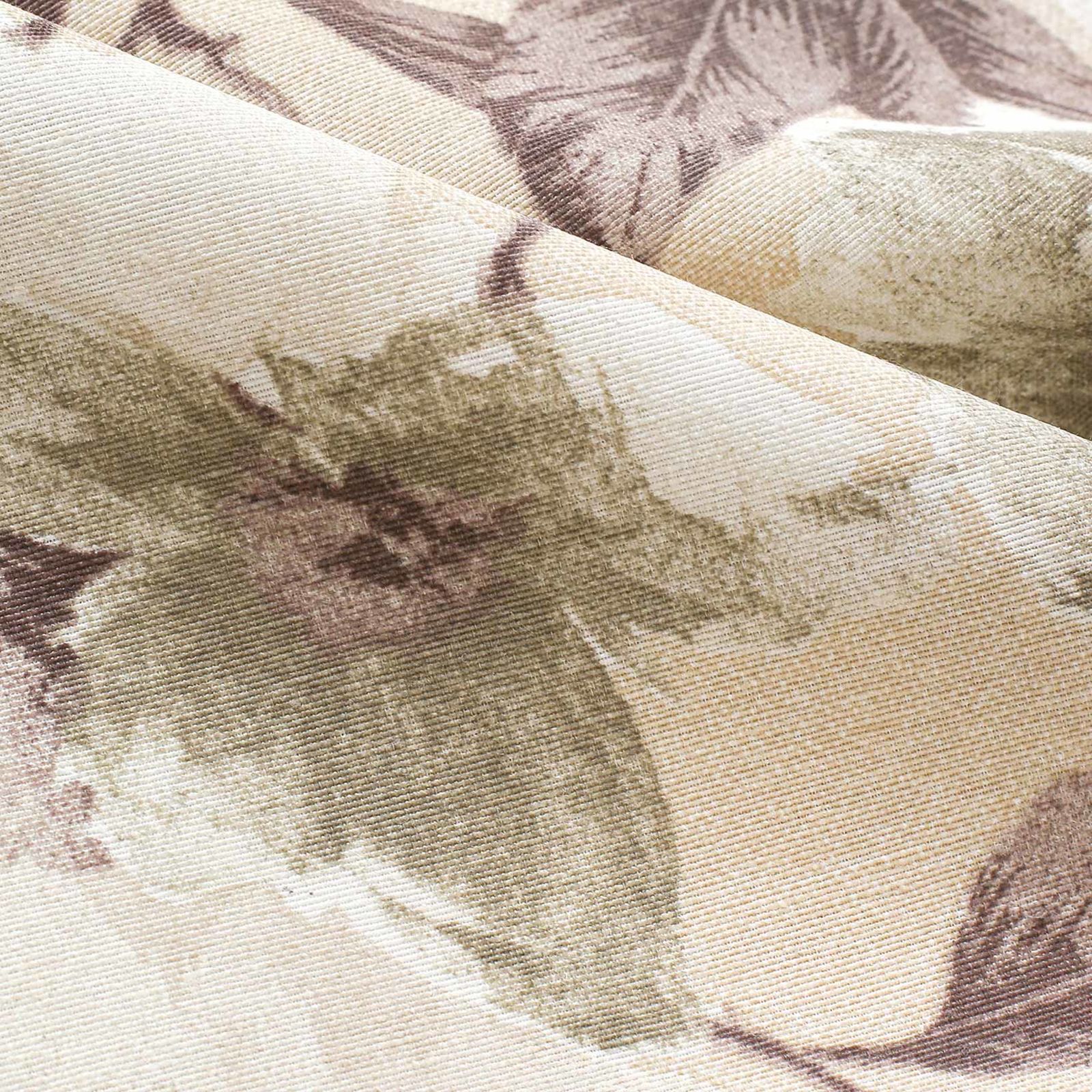 Dekoračná látka Loneta - biele a hnedé kvety s listami