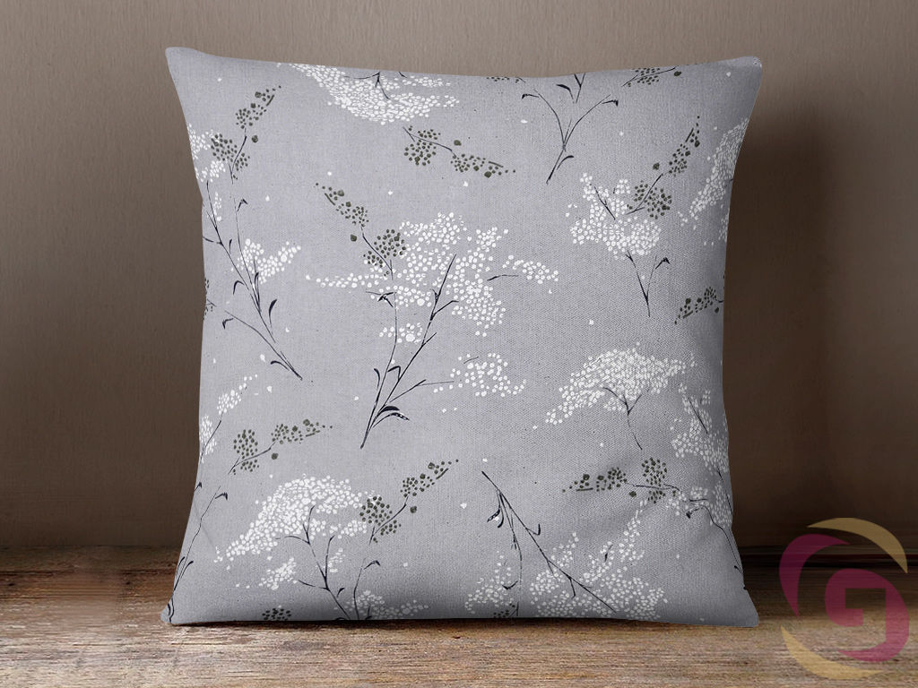 Bavlnený povlak na vankúš - vzor japonské kvety na sivom pozadí