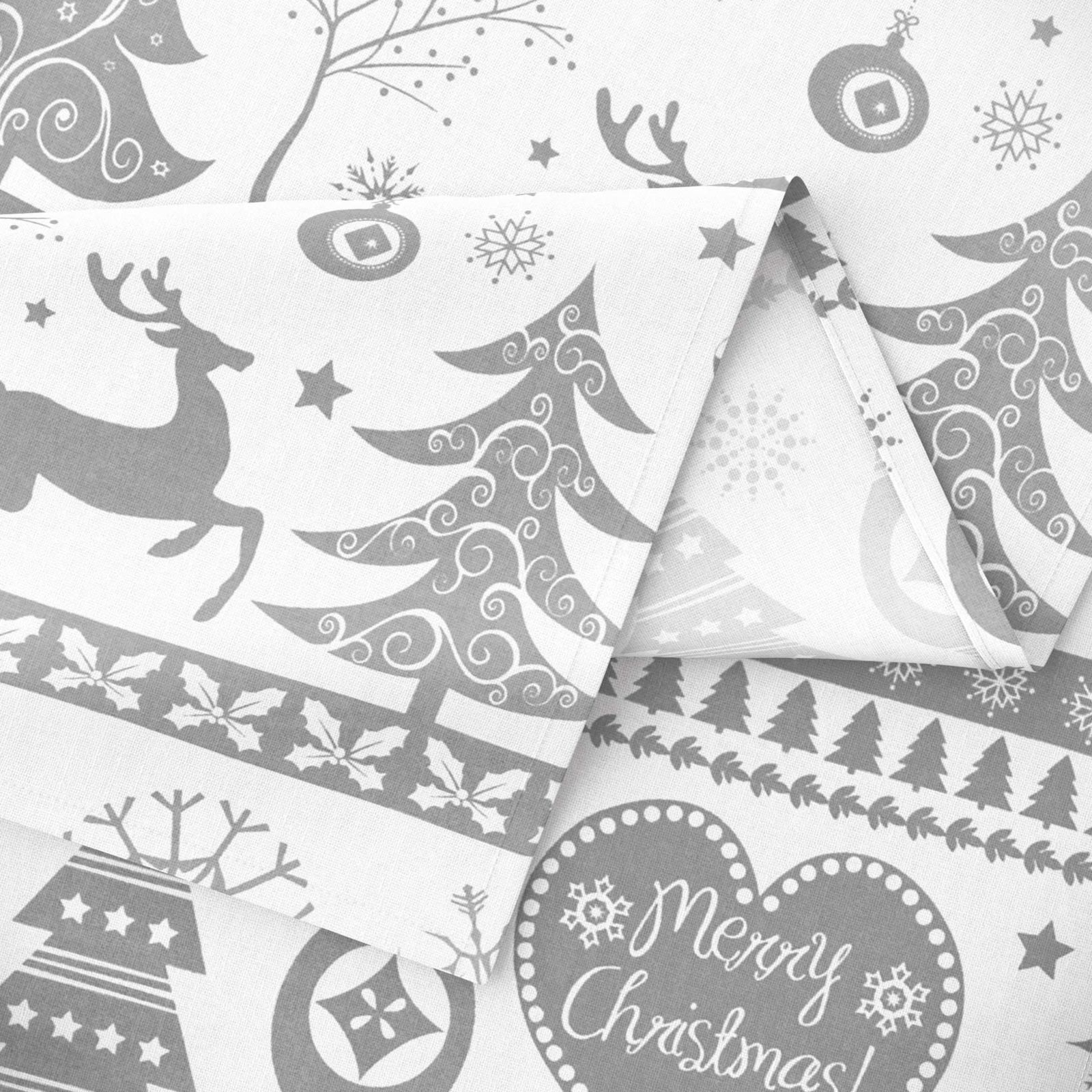 Vianočný hranatý obrus 100% bavlnené plátno - vianočné symboly na bielom