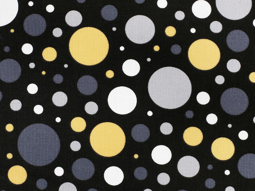 Bavlnené plátno - farebné bodky a kolieska na čiernom