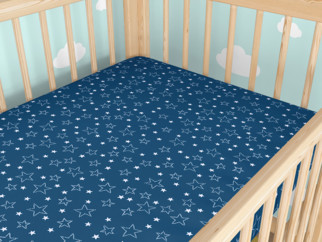 Bavlnená napínacia plachta do detské postieľky - biele hviezdičky na modrom