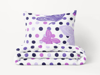 Krepové posteľné obliečky - vzor 1022 fialovejú motýle s bodkami