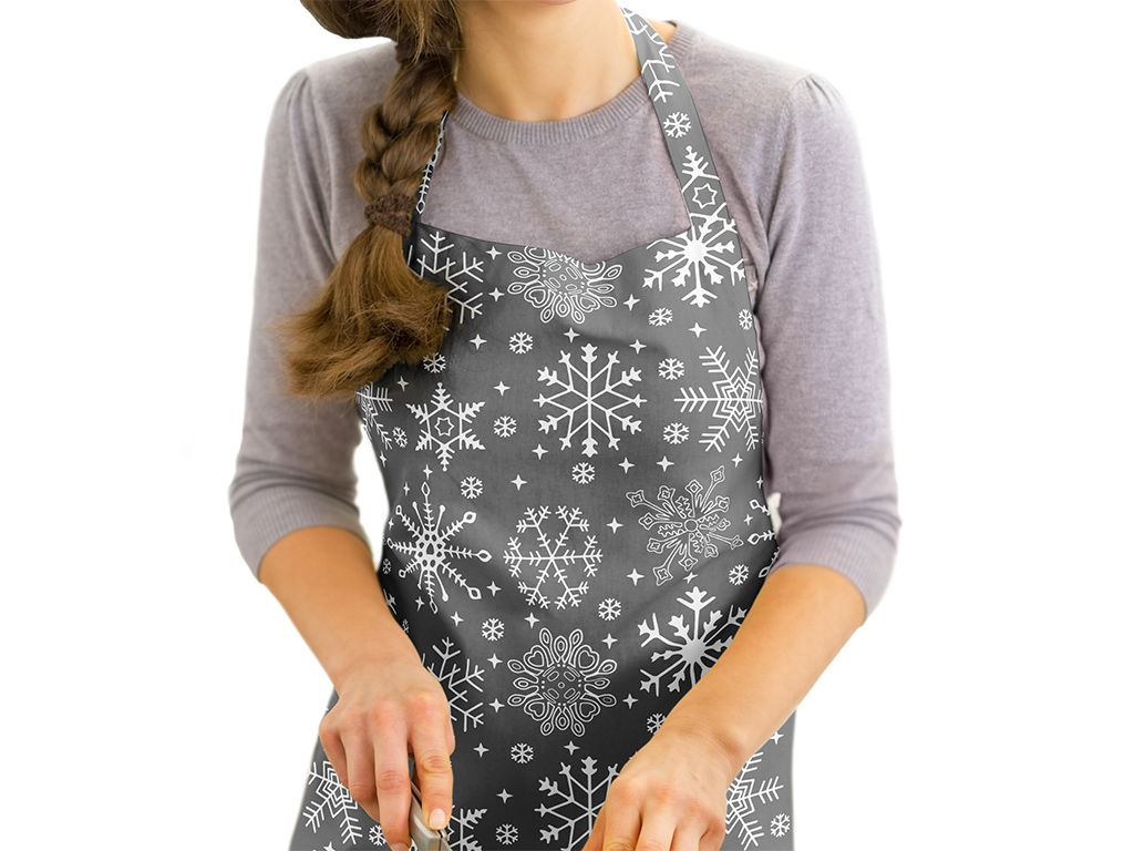 Kuchynská bavlnená zástera - snehové vločky na sivom