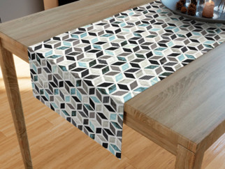 Dekoračný behúň na stôl VINTAGE - vzor mozaika s tyrkysovou