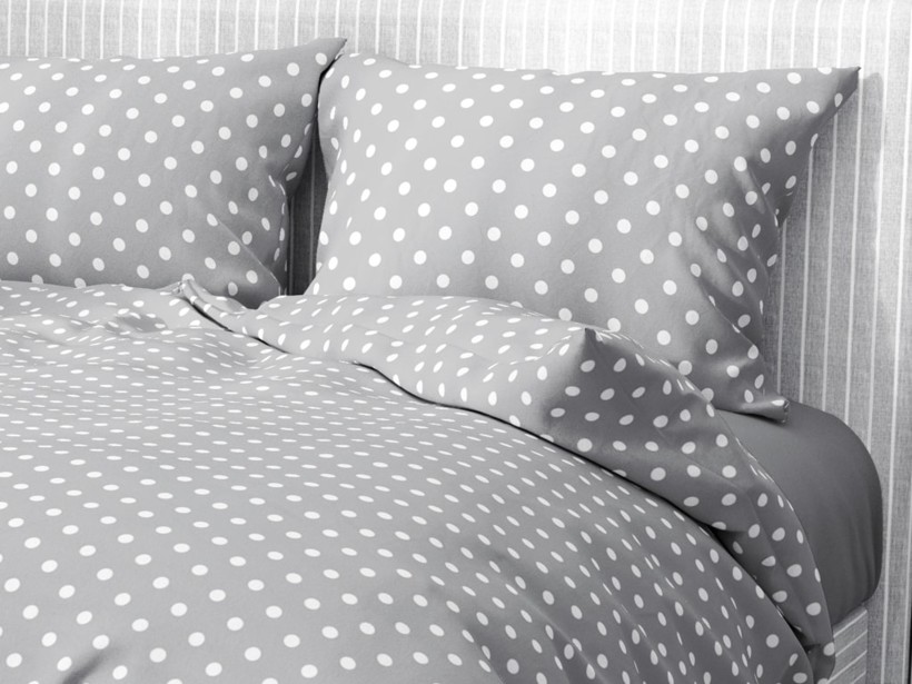 Bavlnené posteľné obliečky - biele bodky na svetlo sivom