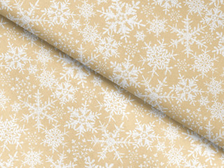 Bavlnená látka - vianočný vzor snehové vločky na zlatom - metráž š. 150cm