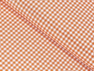 Dekoračná látka MENORCA - vzor malé oranžové a biele kocky - šírka 140 cm