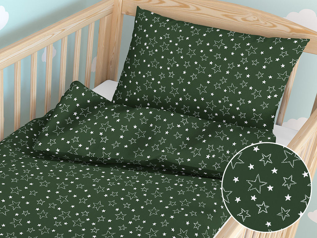Bavlnené obliečky do detské postieľky - biele hviezdičky na zelenom