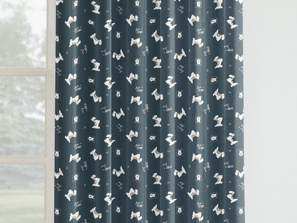 Detský bavlnený záves - psíkovia Scotty & Max na sivomodrom