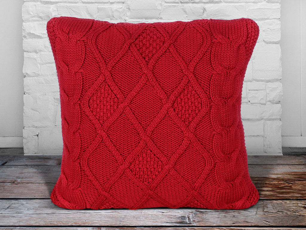 Luxusná pletená obliečka na vankúš - 45x45 cm - červená