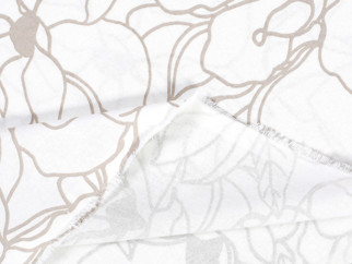 Bavlnený záves - svetlo béžové kvety na bielom
